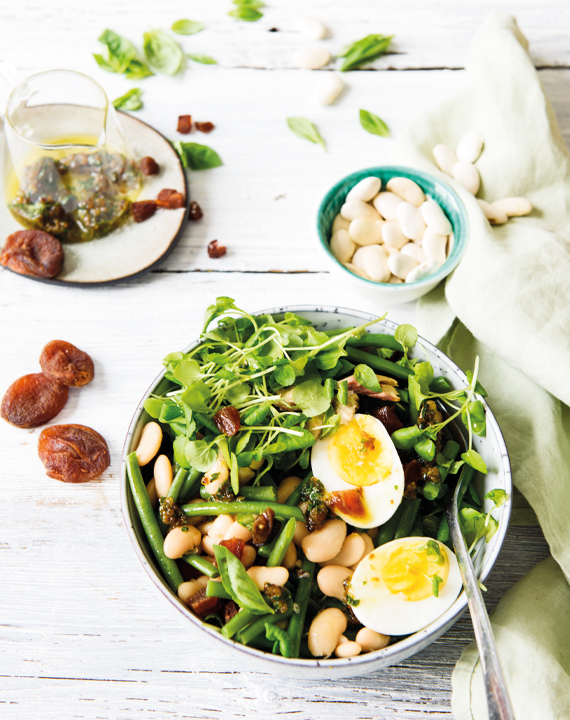Riesenbohnen-Salat mit Basilikum-Aprikosen-Vinaigrette